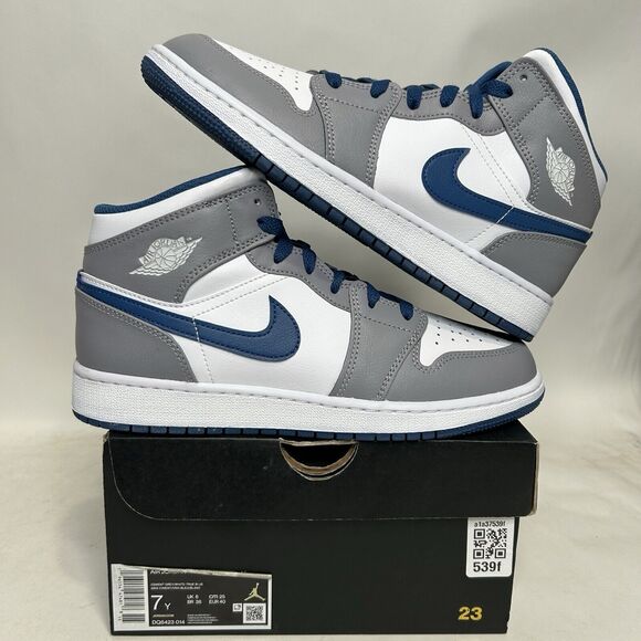 Nike Shoes Air Jordan 1 Mid GS “Cement Grey/True Blue" 2024 - Picture 1 of 6